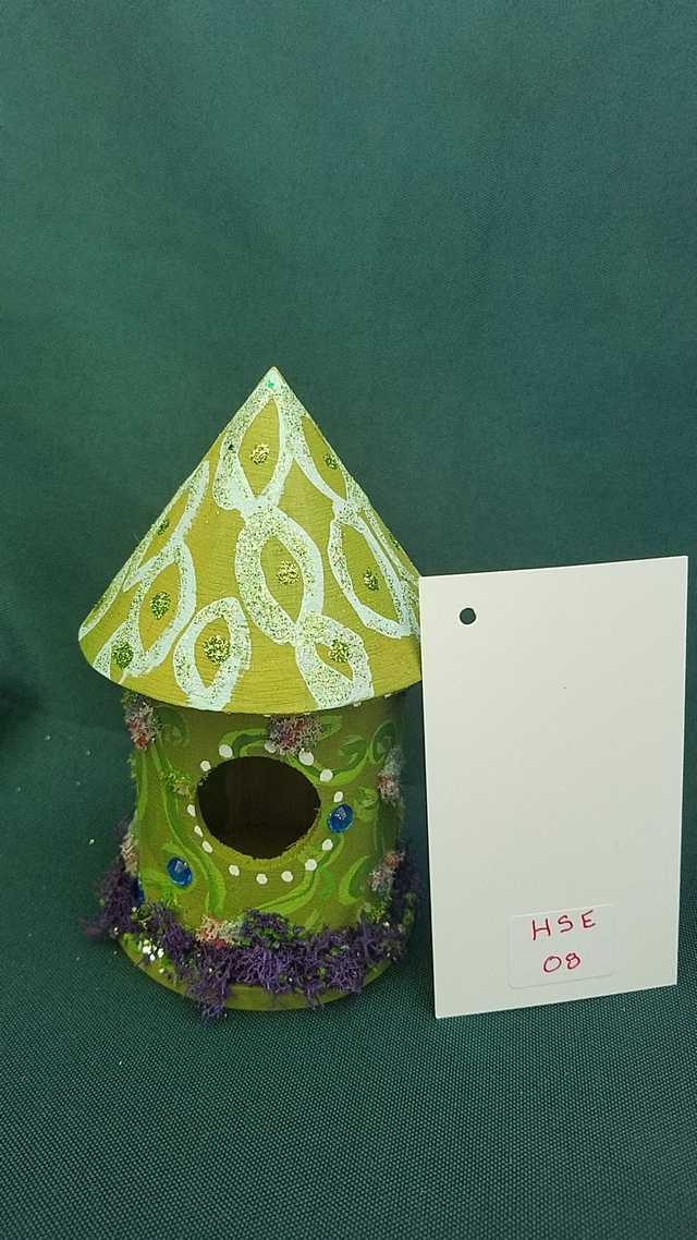 Miniature Wood Fairy House - Round - Moss Green - Vines - Fairy Garden - 5'' Tall Hand Made