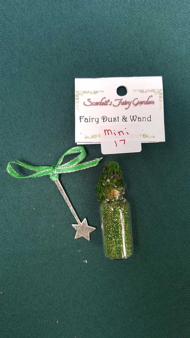 Miniature Fairy Dust - Green Glitter - Glass Bottle - Tiny Silver Star Wand - Dollhouse - Fairy - 2'' - Hand Made