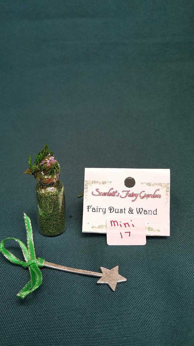 Miniature Fairy Dust - Green Glitter - Glass Bottle - Tiny Silver Star Wand - Dollhouse - Fairy - 2'' - Hand Made