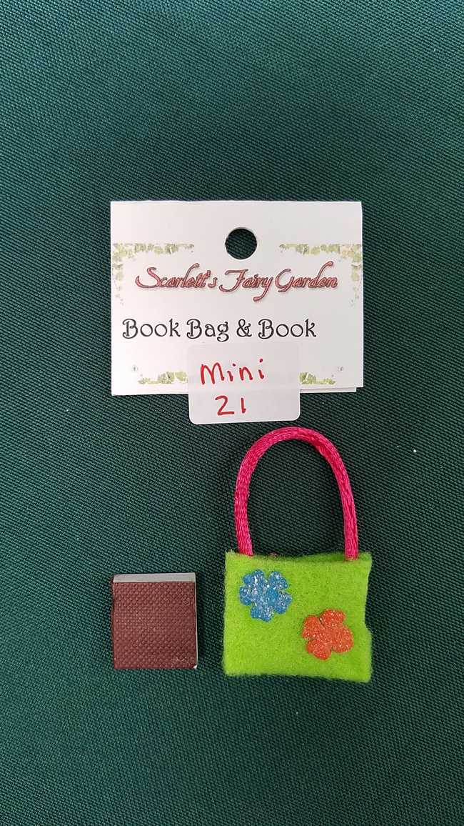 Miniature Green Felt Book Bag - Tiny Book Included - Dollhouse - Fairy - Barbie - 2 - Hand Made