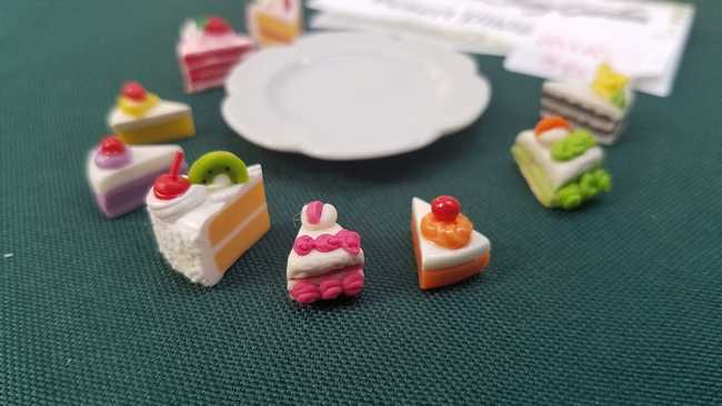 Miniature Food - Assortment - Dessert Plate -  Cake Slices -  Dollhouse - Fairy - Barbie - 10 piece set