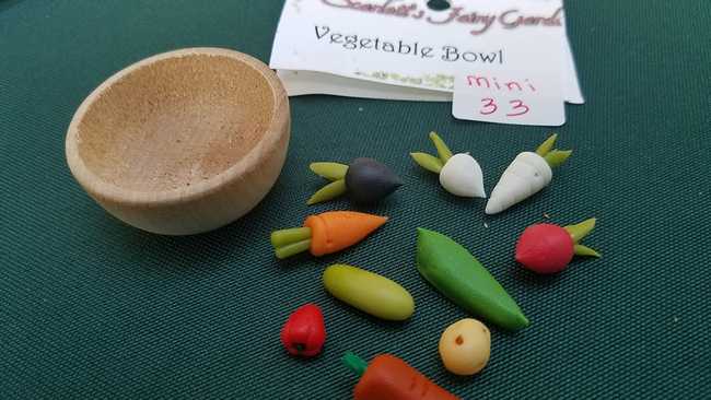 Miniature Wooden Bowl - Vegetables - Carrots - Turnips - Potato - Dollhouse - Fairy - Barbie - 11 piece set