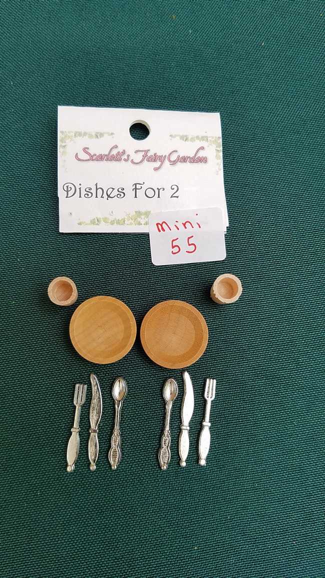 Miniature Wood Plates - Wood Cups - Knives - Forks - Spoons - Dollhouse - Fairy - Barbie - 10 piece set