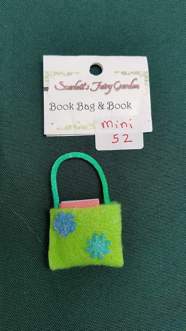 Miniature Green Felt Book Bag - Fairy Tale Book Included - Dollhouse - Fairy - Barbie - 2'' - Hand Made