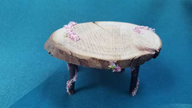 Miniature Wooden Table - Oval  - Flowers - Fairy Garden -  Dollhouse - Fairy - 2.5'' Tall - Hand Made
