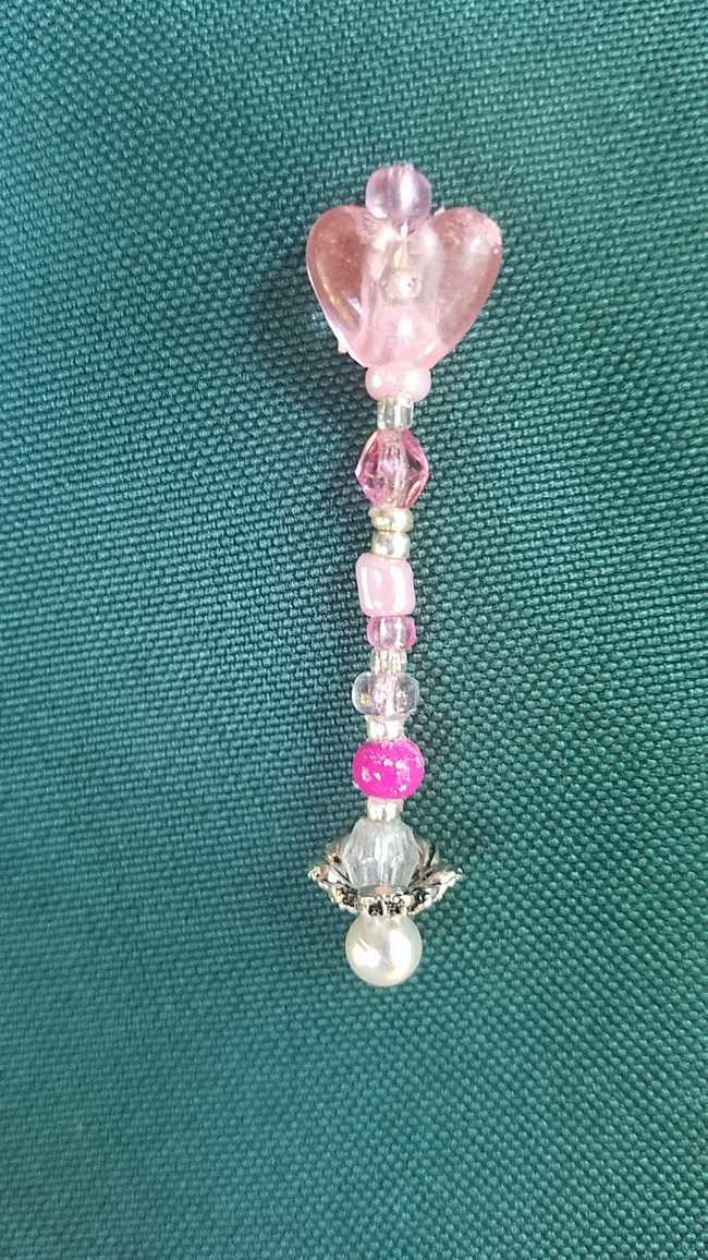 Miniature Fairy Wand - Dolls - Pink Beads - Pearls - Silver - Pink Heart - 2 - Hand Made
