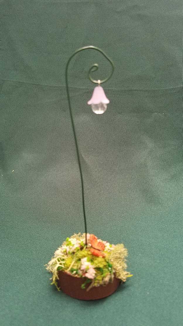 Miniature Lantern - Purple Lamp - Wood Base - Flowers - Butterfly - Fairy Garden - Dollhouse - 6 Tall - Hand Made