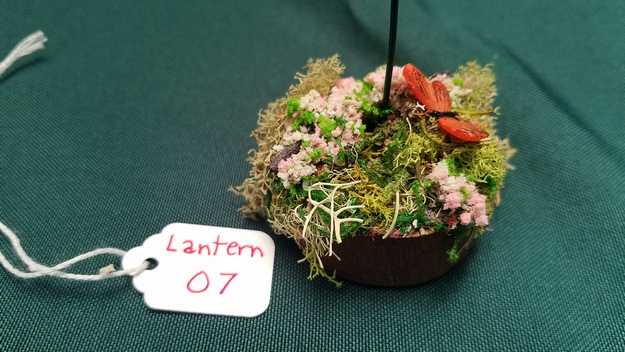 Miniature Lantern - Purple Lamp - Wood Base - Flowers - Butterfly - Fairy Garden - Dollhouse - 6'' Tall - Hand Made