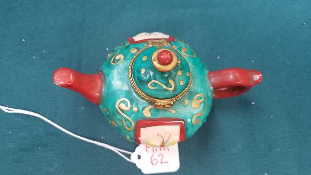 Miniature Teapot - Vintage - Turquoise with Gold Trim - Yellow Butterflies -  Gold Swirls - 2.5'' High