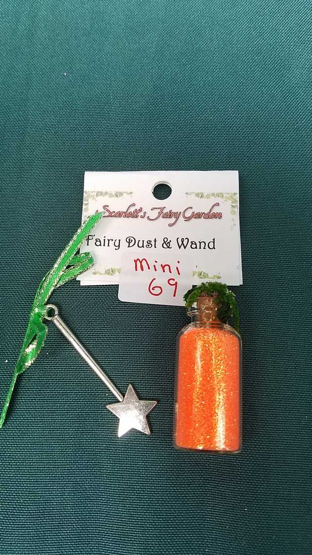 Miniature Fairy Dust - Orange Glitter - Glass Bottle - Tiny Silver Star Wand - Dollhouse - Fairy - 2 - Hand Made