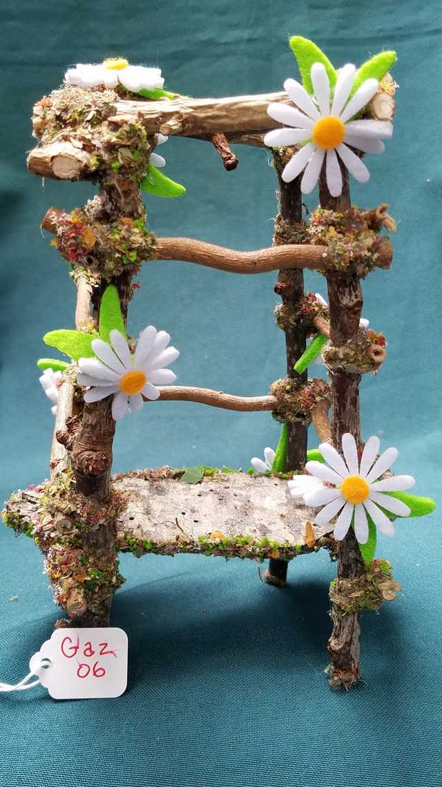 Twig Gazebo with White Daisies - 7'' Tall - Fairy - Fairy Garden - Doll House - Hand Made