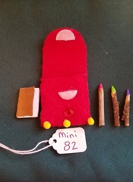 Miniature Fairy Doll Backpack -  Red - 5 Piece Set - Brown Suede Journal with Pencils- Hand Made