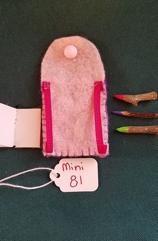 Miniature Fairy Doll Backpack -  Pink & Fuchsia - 5 Piece Set - Brown Suede Journal with Pencils- Hand Made