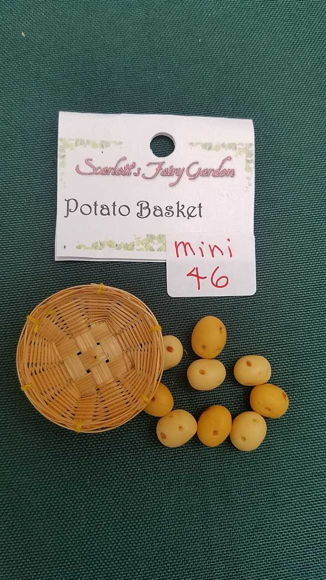 Miniature Wicker Basket with Potatoes - Vegetables - Fairy - Dollhouse - Barbie - 10 piece set