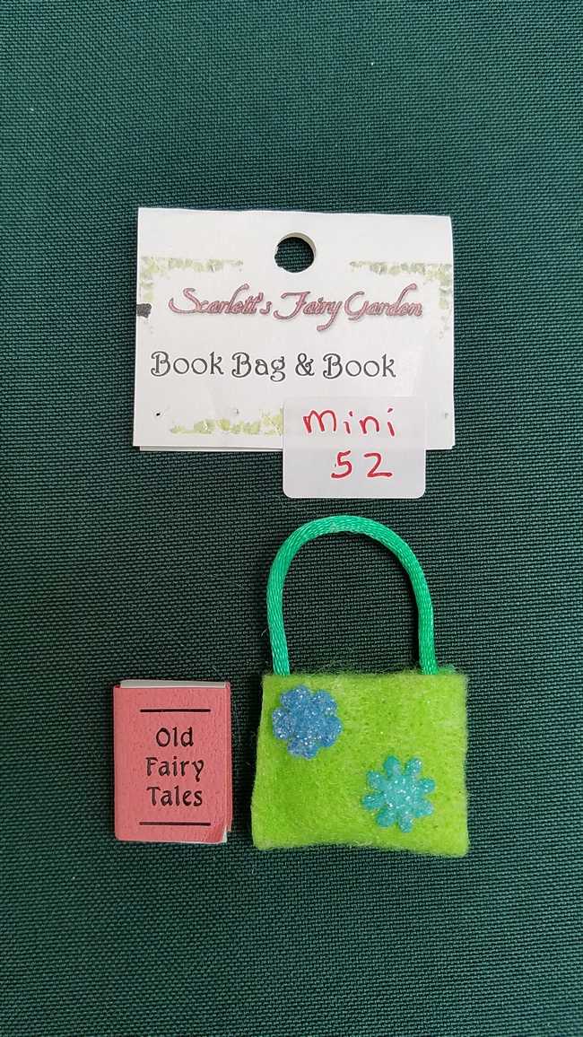 Miniature Green Felt Book Bag - Fairy Tale Book Included - Dollhouse - Fairy - Barbie - 2