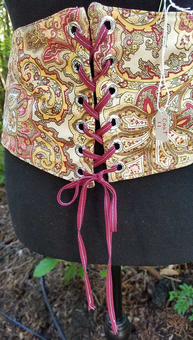 Corset - Waist Cincher - Adult XL - Plus Size - Paisley Brown/Red/Goldenrod Lace Up - Faire - Festival - Hand Made