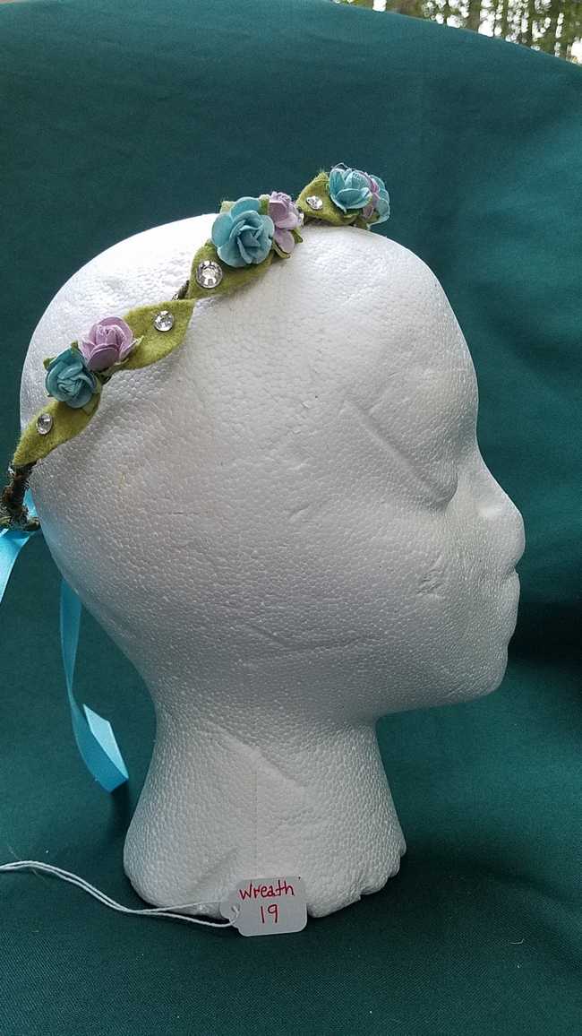 Hair Wreath - Adjustable Size - Flower Fairy - Lavender & Blue Flowers - Blue Ribbon - Wedding- Festival - Hand Made